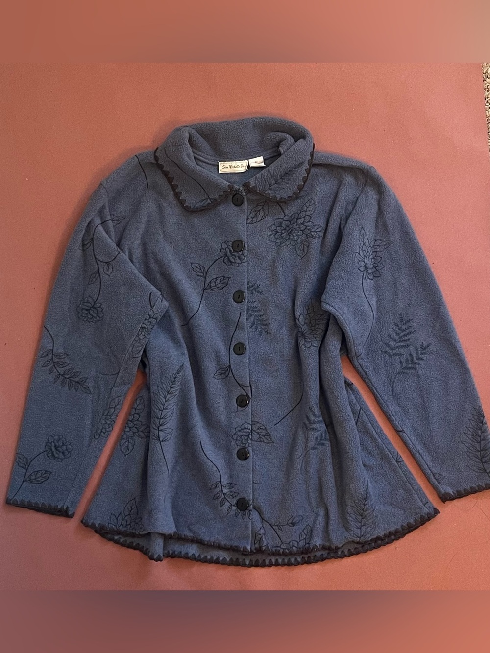 Vintage Soft Floral Fleece Cardigan - Blue